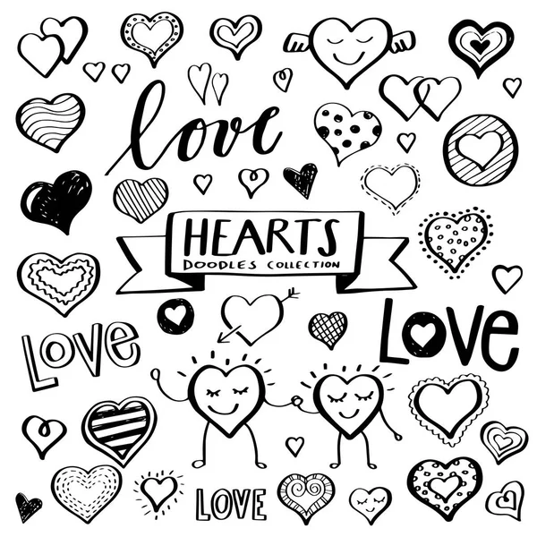 Corazones de vectores Doodles — Vector de stock