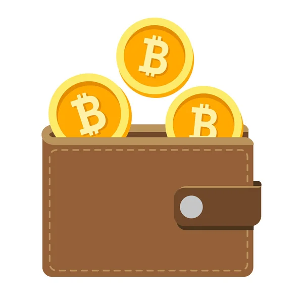 Cryptocurrency paralar simgesiyle Bitcoin cüzdan — Stok Vektör