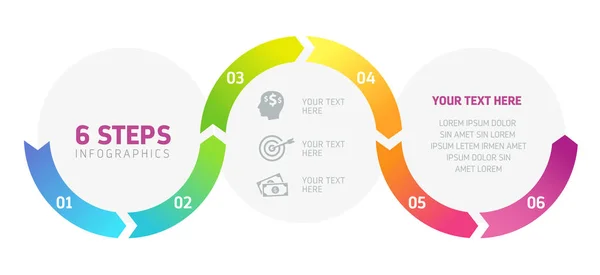 Seis pasos Infografías, Éxito empresarial — Vector de stock