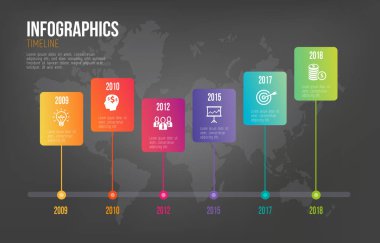 Koyu arka plan üzerinde Infographics zaman çizelgesi