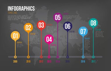 Koyu arka plan üzerinde Infographics zaman çizelgesi