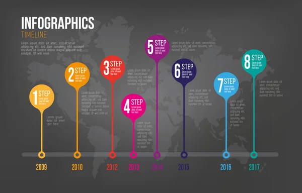 Infografik Timeline auf dunklem Hintergrund — Stockvektor
