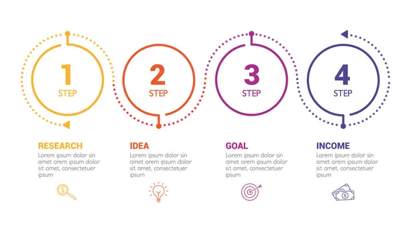 Infografiken Vier Schritten Können Strategie Workflow Oder Teamarbeit Veranschaulichen — Stockvektor