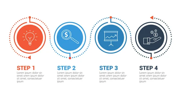 Cuatro Pasos Infografía Puede Ilustrar Una Estrategia Flujo Trabajo Trabajo — Vector de stock