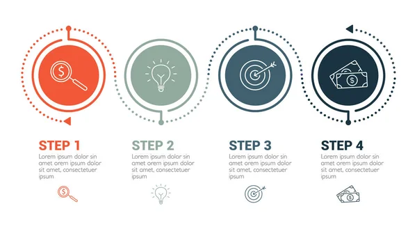 Infografiken Vier Schritten Können Strategie Workflow Oder Teamarbeit Veranschaulichen — Stockvektor