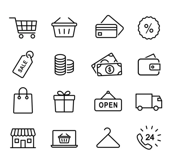 Collection Shopping Icons Ordering Goods Paying Online Delivering Customer Service — Stock Vector