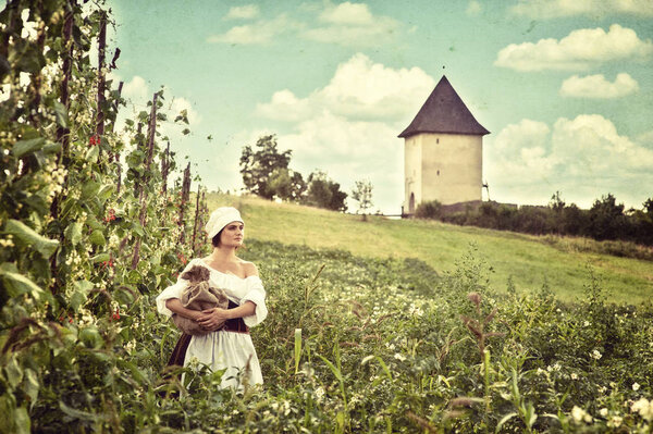 rustic woman in countryside 