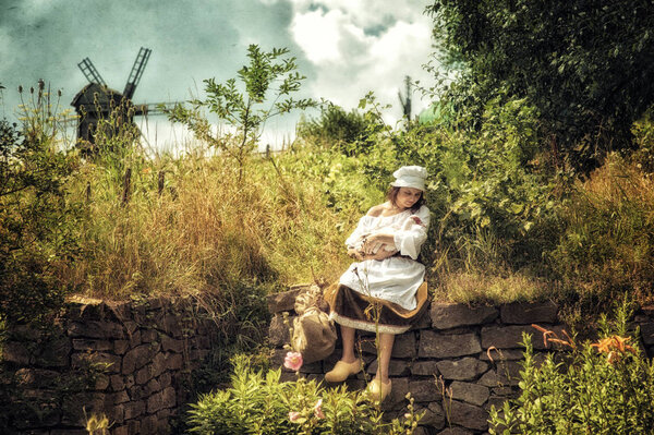 rustic woman in countryside 