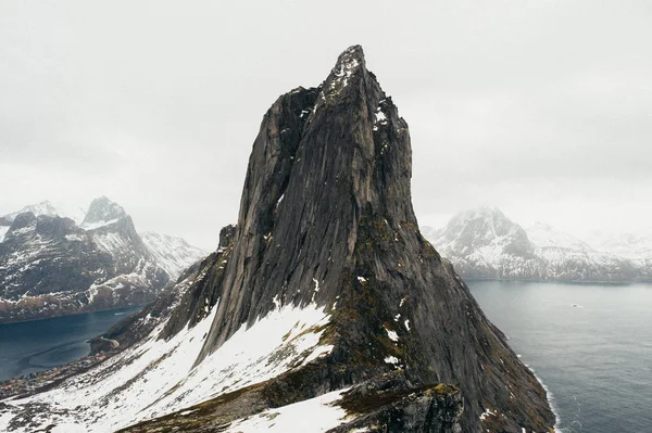 Troms Noruega Abril 2018 Vista Inverno Para Oksahornan Steinfjord Ilha — Fotografia de Stock