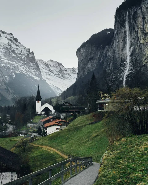 Malerischer Blick Auf Lauterbrunnendorf Winter Schweiz — Stockfoto