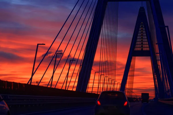 Highway bridge with dawn light — Stock Photo, Image