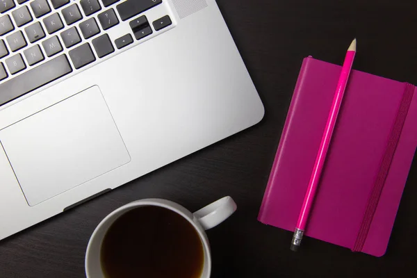 Notebook, computer and coffee cup — Stock Photo, Image