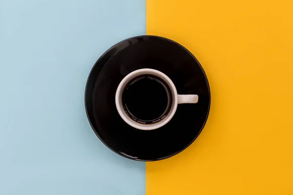 Coffee Cup Saucer Bright Yellow Blue Background — Stock Photo, Image