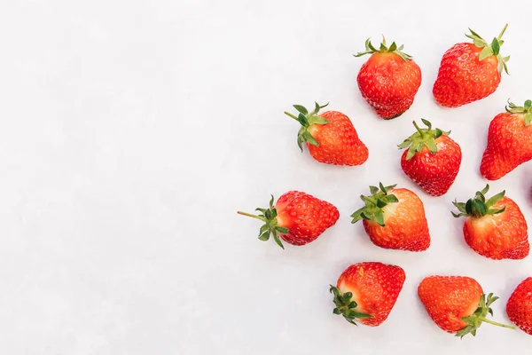 Red Strawberries Bunch Minimal White Background Top View Stock Image