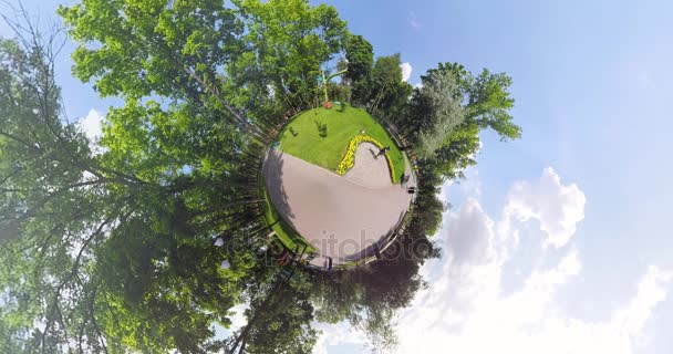 Tiny planet  statue of girl — Stock Video