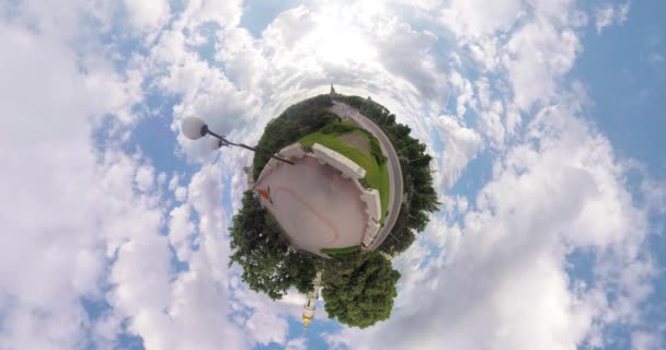 Tiny planet Panoramic view of the Annunciation Cathedral — Stock Video