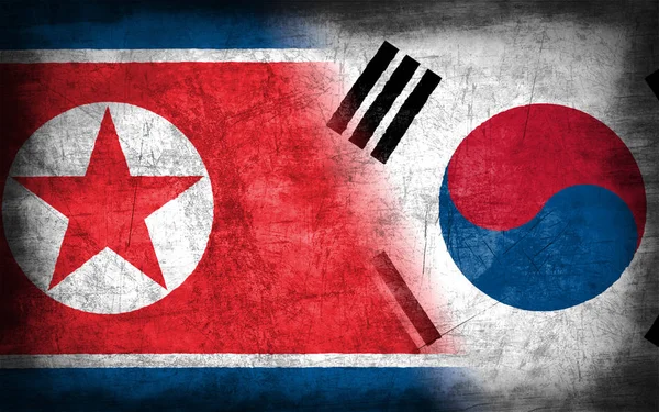 Coreia do Norte e bandeira da Coreia do Sul — Fotografia de Stock