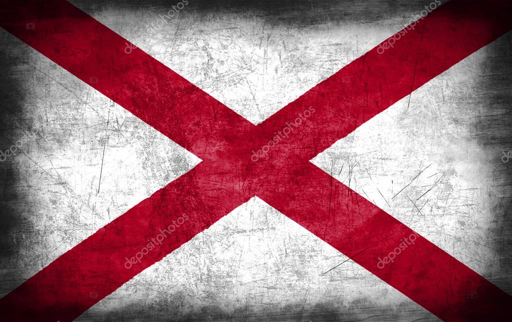 Alabama flag, USA with grunge metal texture