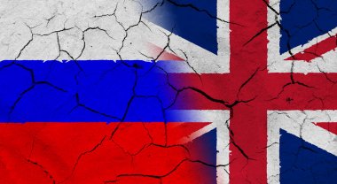 Kurumuş toprak doku ile Rusya ve İngiltere bayrağı