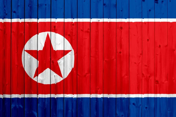 Bandiera Corea del Nord con texture in legno — Foto Stock