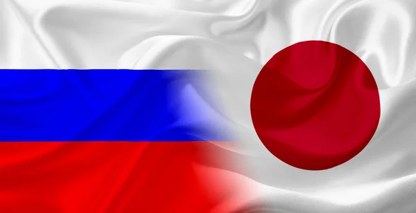 俄罗斯和日本国旗用织物纹理 — 图库照片