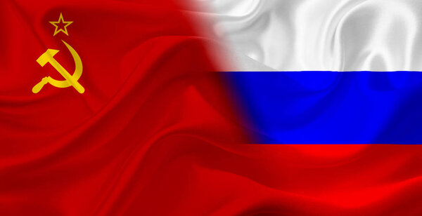 Soviet Union and Russia flag with fabric texture