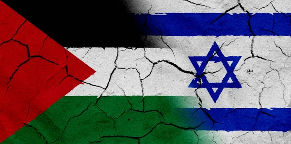 Drapeau Palestine et Israël avec texture de sol séché — Photo