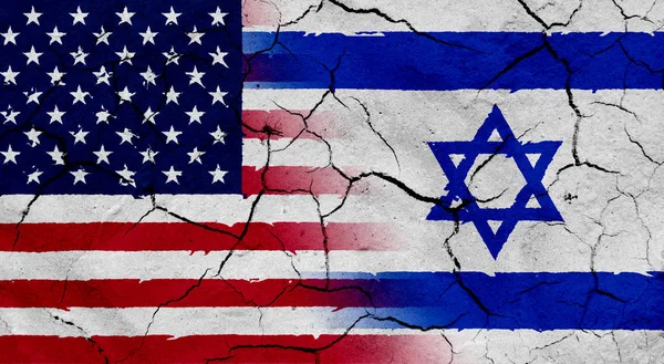 Bandiera USA e Israele con tessitura del suolo essiccato — Foto Stock