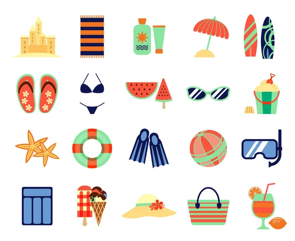 Beach summer vacation flat icons. Vector summertime signs