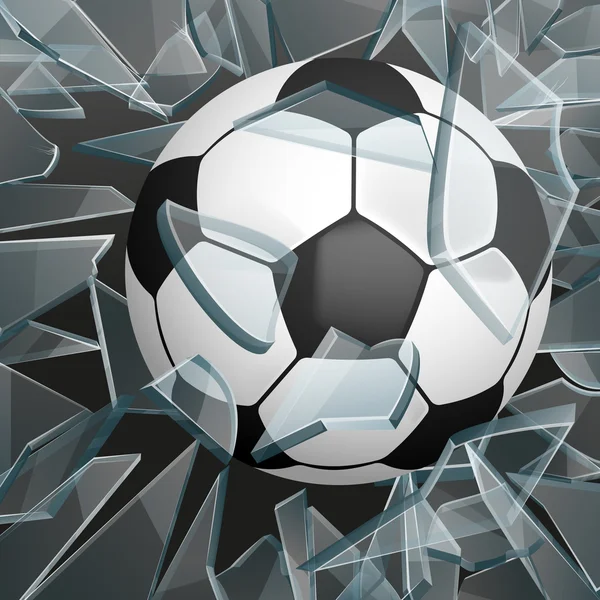 Soccer ball breaking glass vector illustration