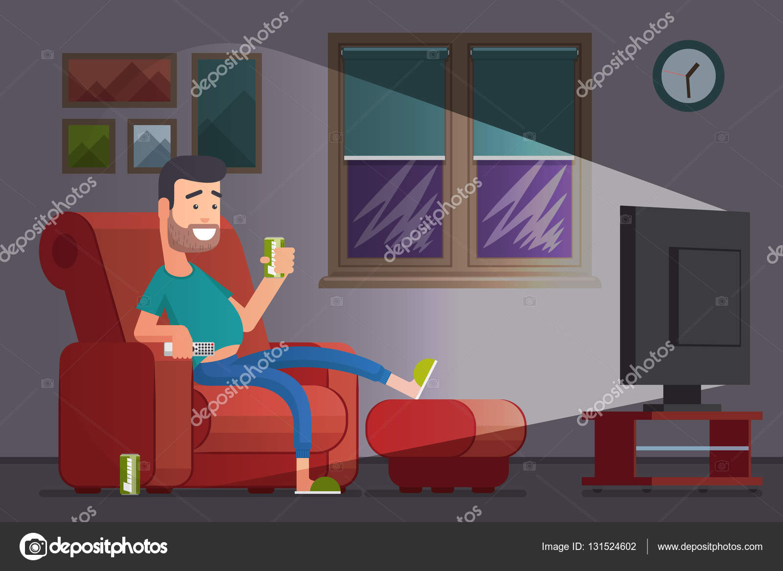 Man watching  TV  and drinking beer cartoon vector 