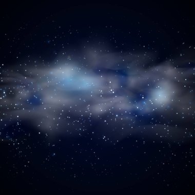 Cosmic space black sky background with blue stars nebula at night vector illustration