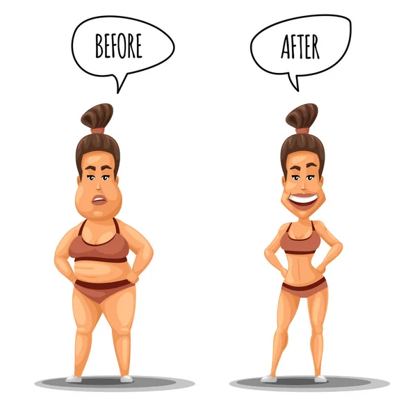 Perfect woman. Girl before and after weight loss vector illustration Stock Illustration
