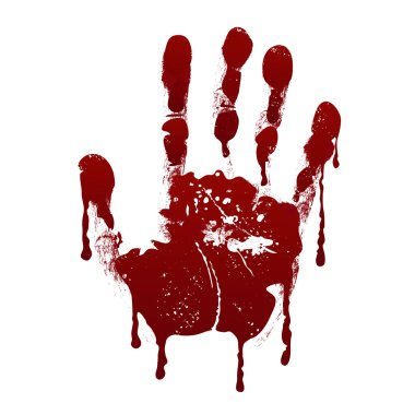 Bloody handprint. Horror dirty scary blood vector background