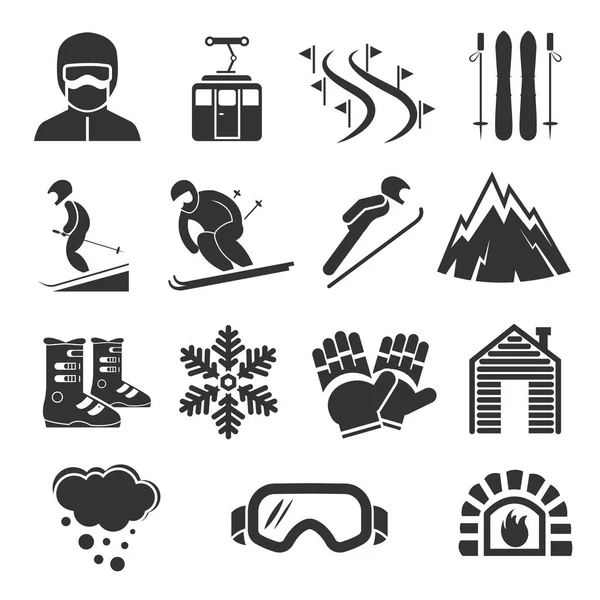 Ski resort sports icons. Winter snow skiing sport signs