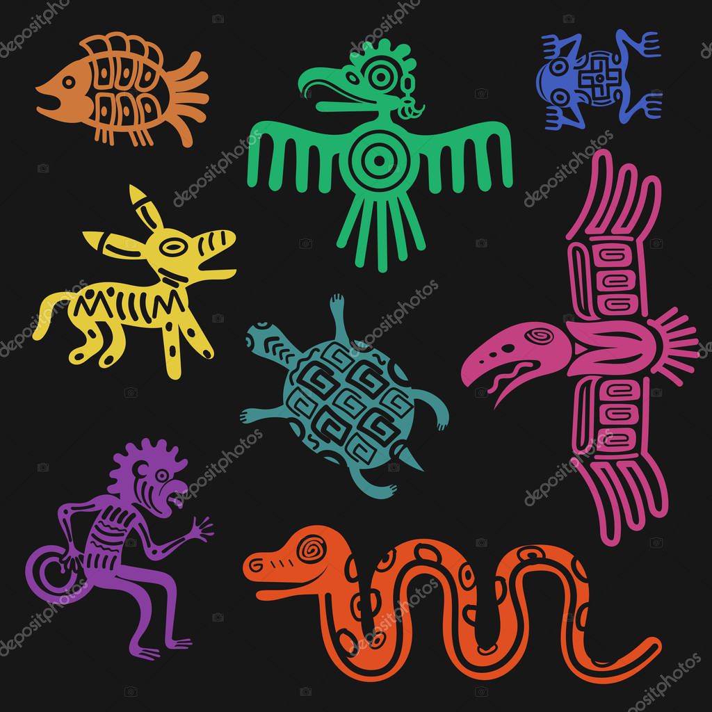 Aztec frog tattoo | Vector aztec symbols or inca pattern culture signs ...