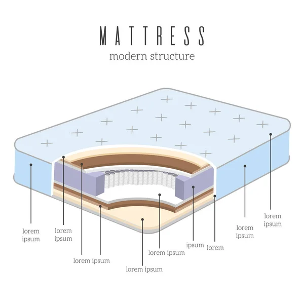 Comfortable orthopedic mattress material layers structure vector illustration — Stock Illustration Comfortable orthopedic mattress material layers structure vector illustration Royalty Free Stock Illustrations