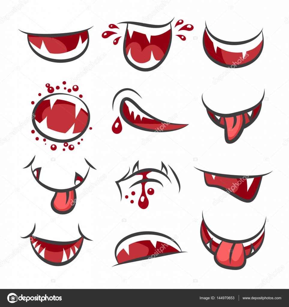 Cartoon monster mouth | Cartoon monster mouth set isolated on white