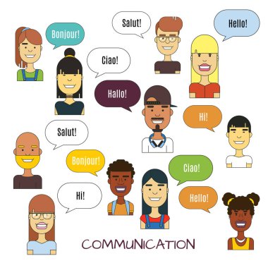 People communication vector illustration. International foreign language communications