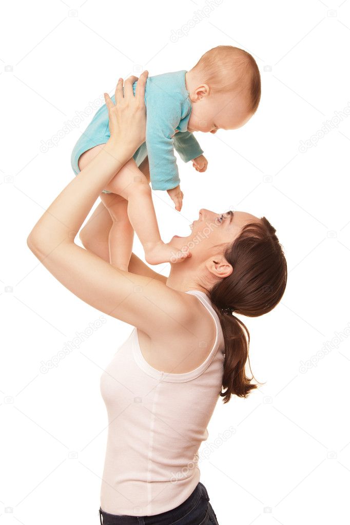 Picture of happy mother holding adorable baby