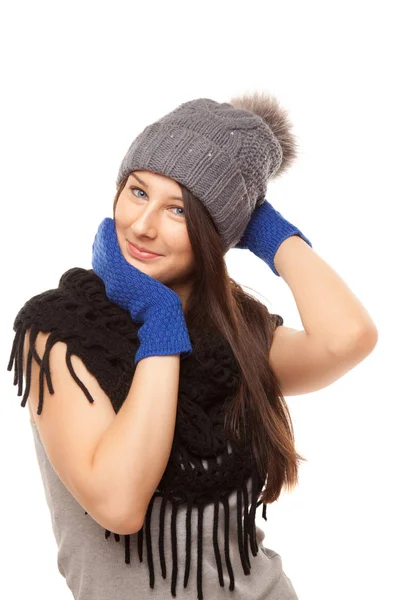 Immagine di bella donna in sciarpa nera sorridente — Foto Stock