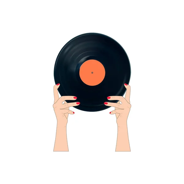 Mains de femme avec disque vinyle.EPS10 — Image vectorielle