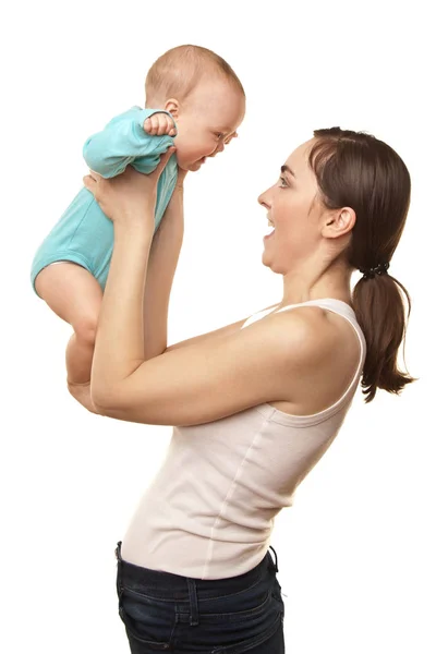 Imagem da mãe segurando um bebê isolado no branco — Fotografia de Stock