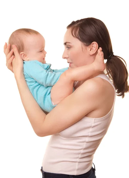 Imagen de la madre sosteniendo a un bebé aislado en blanco — Foto de Stock