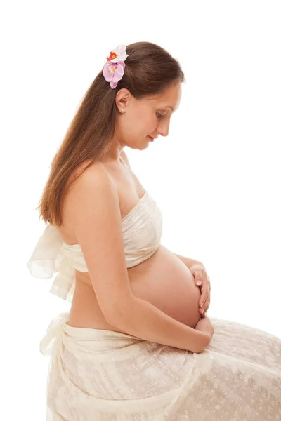 Zwangere vrouw met grote buik — Stockfoto