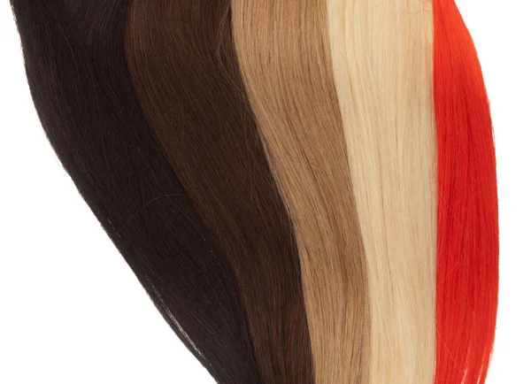 Imagen de extensiones de cabello de mujer remy en diferentes colores —  Fotos de Stock