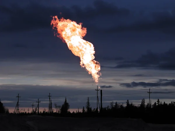 Изображение горящей вспышки нефтяного газа — стоковое фото