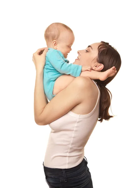 Imagen de la madre sosteniendo a un bebé aislado en blanco —  Fotos de Stock