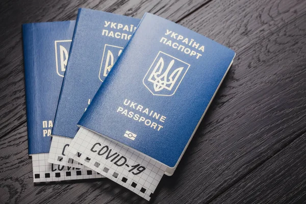 Ukrainian passport checked at border control. Quarantine Coronavirus covid-19