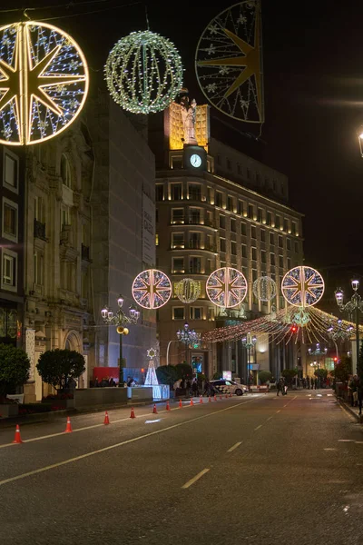 Karácsonyi fények a spanyolországi Vigóban — Stock Fotó